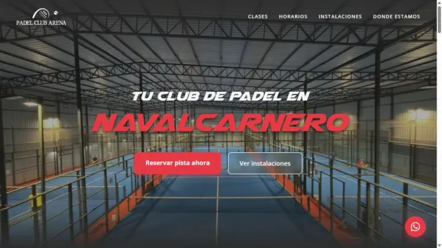 Captura real de la web de Padel Club Arena